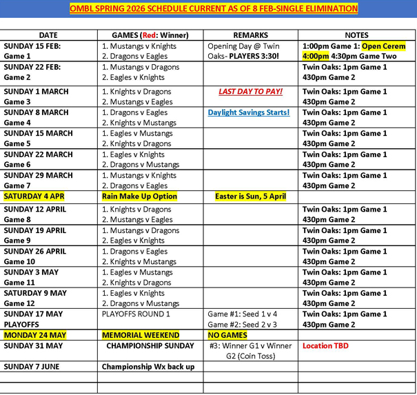 Men's Baseball 2026 Game Schedule